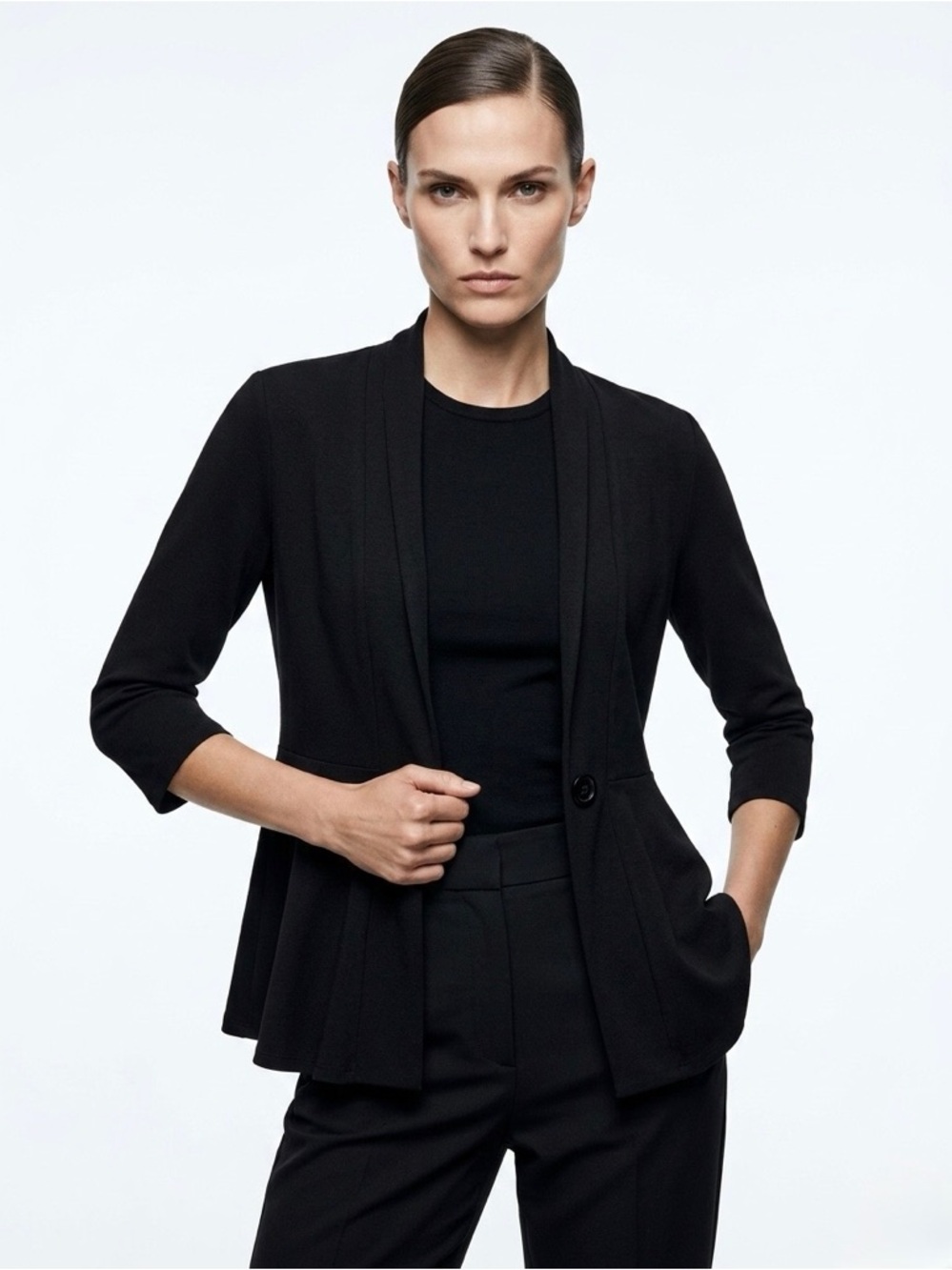 Black Open-Front Women's Blazer Jacket